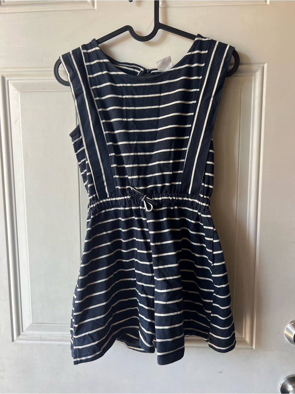 Zara Navy and White Striped Tie-Waist One-Piece SHORTS